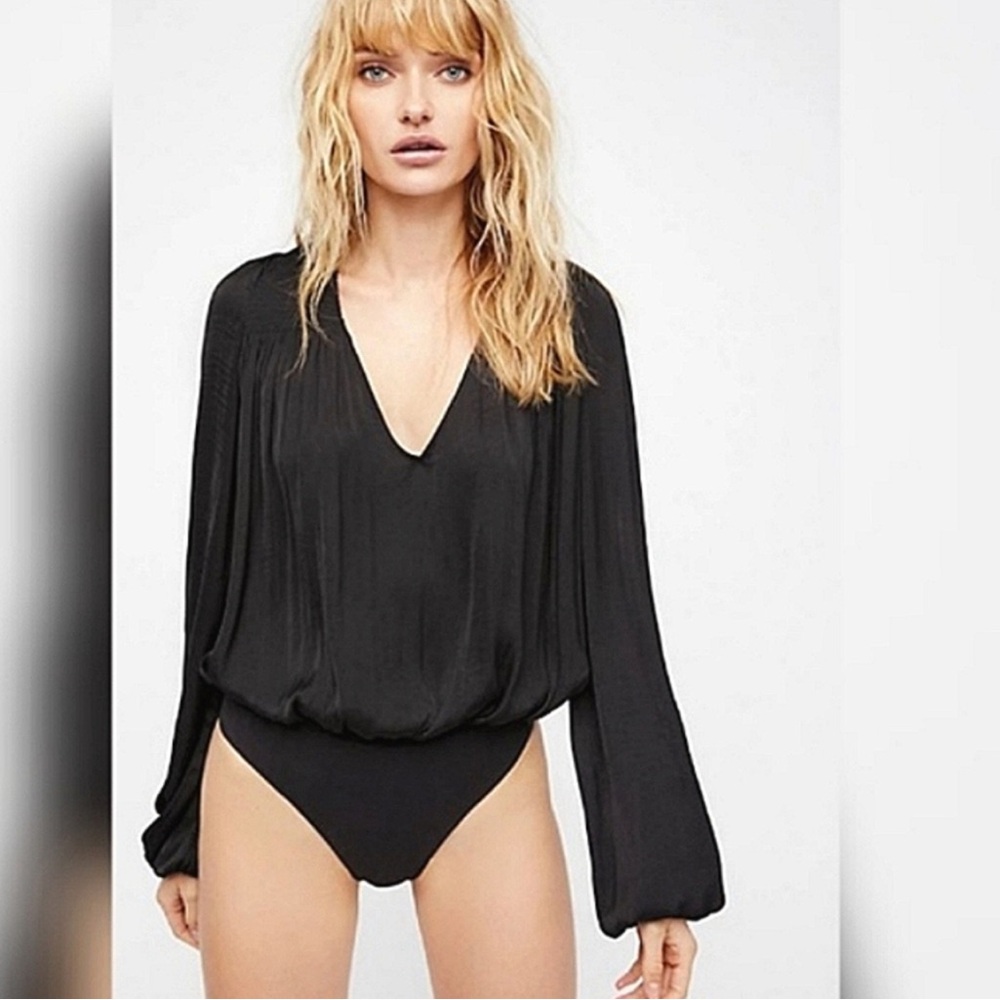 Intimately Free People Long Sleeve Blouse Bodysuit - Black - Size S